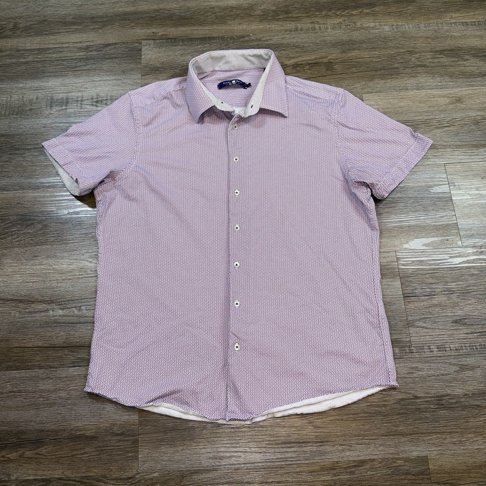 Stone Rose Brand Shirt Mens Extra Large Short Sleeve Geometric Pattern Blue Pink